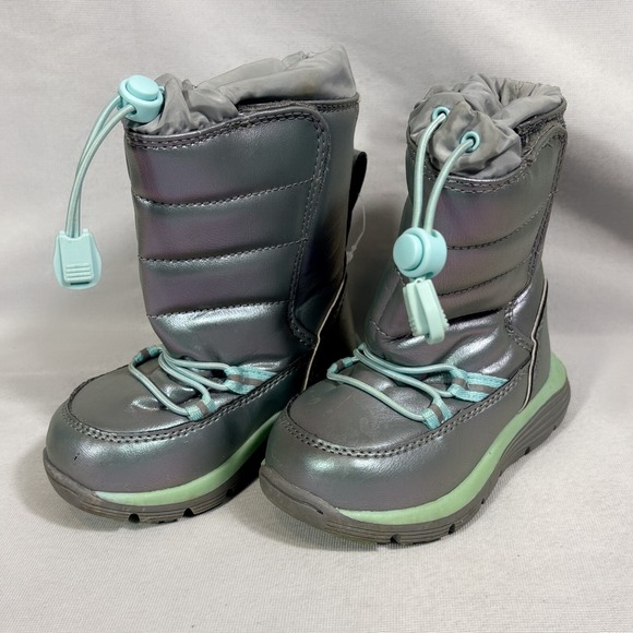 Lands' End Other - Lands' End Iridescent Flurry Snow Boots Toddler 6 Silver Mint Insulated Girls